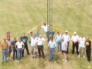 Aerial shot of the set-up crew from the bucket truck